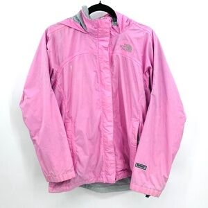 THE NORTH FACE Girl's Pink Gray Mesh Lined Full Zip Hooded Rain Jacket Size XL